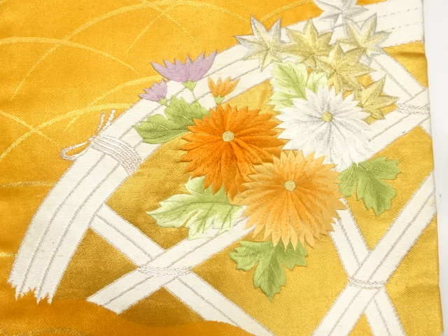 JAPANESE KIMONO / ANTIQUE NAGOYA OBI / SILK / EMBROIDERY / KIKU